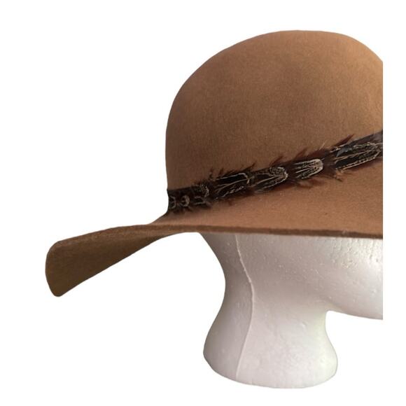 Boho Wide Brim Brown Felt Hat Feather Trim Western Floppy Festival Sun Hat - Picture 6 of 8